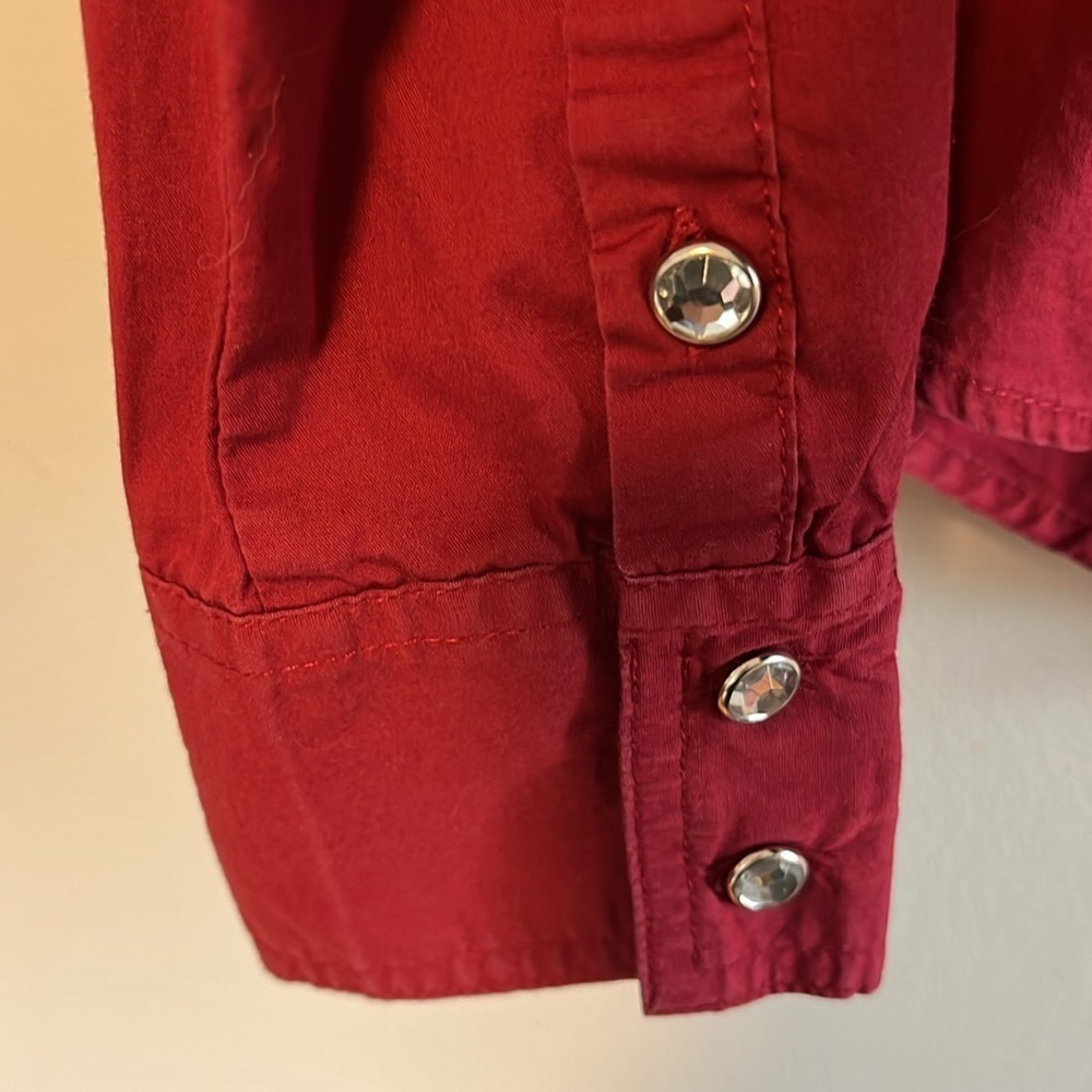 Harley-Davidson Red Rhinestone Script Back Button-Up Blouse - Picture 4 of 6